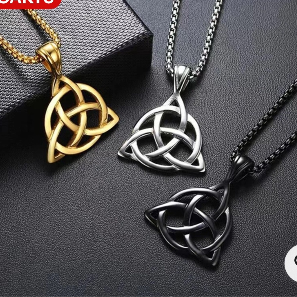Elegant Silver, Gold, and Black Trinity Knot Necklaces